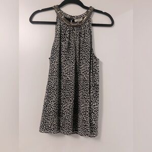 Joie sleeveless top with embroidered metallic beads around the next. Size M